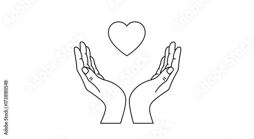 Minimalist hands embracing a heart symbol conveying love tenderness and compassion
