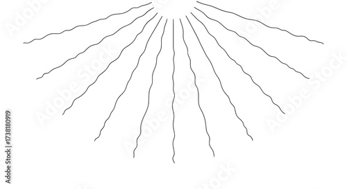 Radiant lines spreading from a central point evoking light rays or organic growth effect