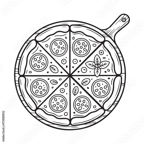 Vector Outline Illustration of Whole Pizza