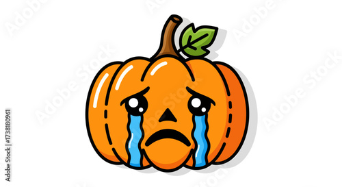 Sad pumpkin character shedding tears, evoking emotional autumn season representation