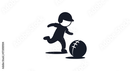 Silhouette depiction of a child kicking an american football with simplistic design and presentation