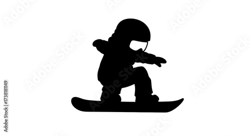 Silhouette of a snowboarder performing a trick against a clean white backdrop image