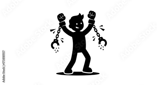 Silhouette of a triumphant figure breaking free from shackles, symbolizing liberation and