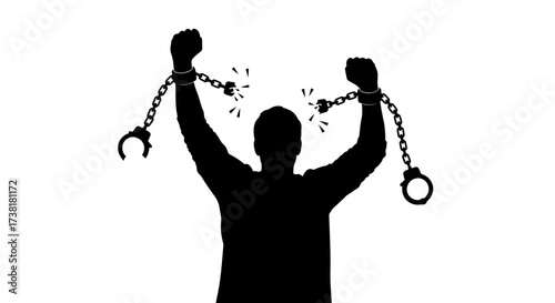 Silhouette of a person breaking free from chains symbolizing overcoming limitations and restrictions