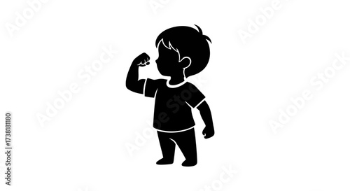 Silhouette of a determined boy flexing his muscles illustrating childhood empowerment
