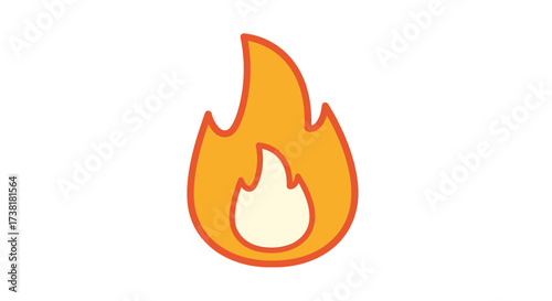 Stylized graphic illustration featuring a bright orange flame with white inner light