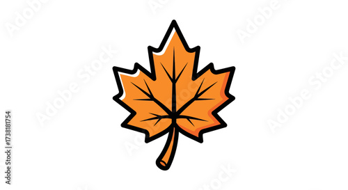 Stylized maple leaf illustration with bold outlines conveys seasonal change and autumnal aesthetic