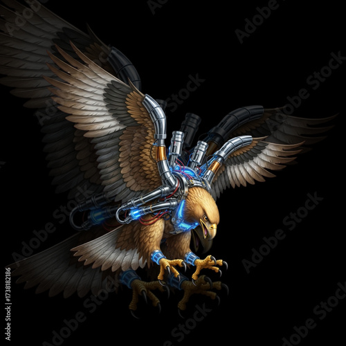 Cybernetic Eagle Mascot with Steam Exhaust – Futuristic Mecha Bird Vector Illustration
