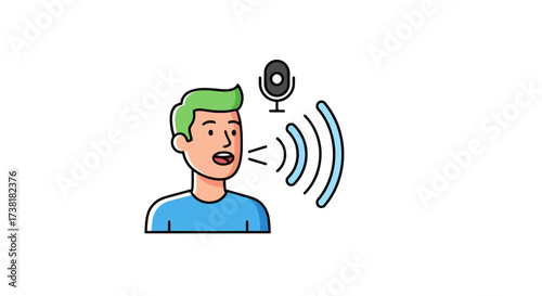 Vocal communication portrayal through modern icon design showcasing microphone connectivity