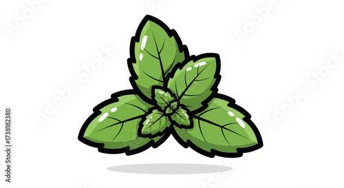 Vivid culinary herb illustration: Capturing the essence of fresh mint leaves trio
