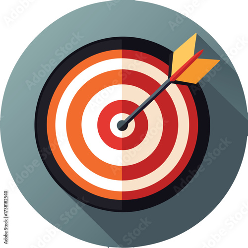 Black dartboard with a red arrow perfectly hitting the center bullseye isolated on white background isolated on transparent background