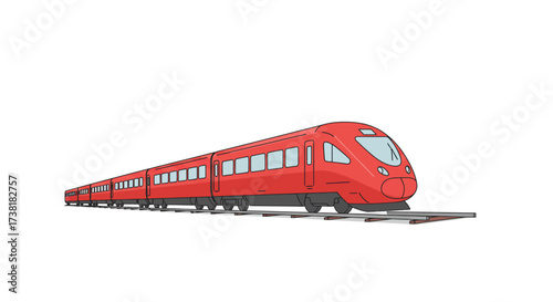 Red High-Speed Train on Tracks Modern Design Transportation.