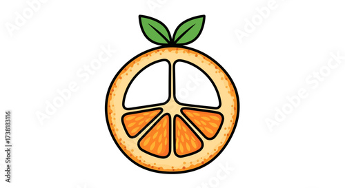 Whimsical orange slice forming peace symbol, a vibrant and symbolic food art design