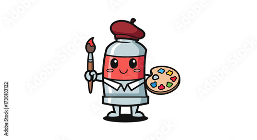 Whimsical paint tube artist with brush and palette a charming illustration of creativity