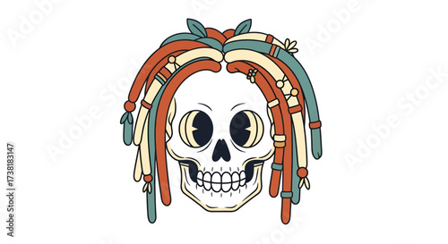 Whimsical skull with dreadlocks vector illustration playful edgy design perfect for quirky projects