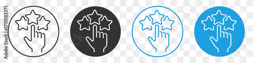 3 star hand click line icon set