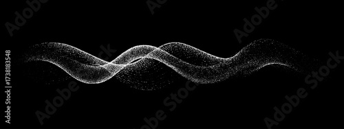 Dynamic light white abstract data wave on black background. Futuristic design element for visual art, sound wave, or technology concept.
