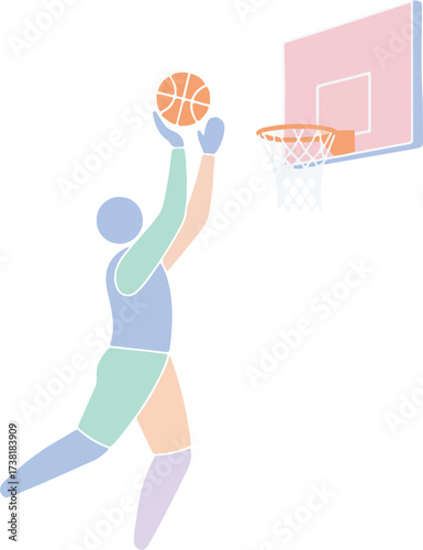 Basketball player dunking ball minimal flat vector