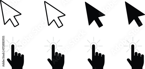 Set of cursor icons vector graphics scalable illustration for digital interfaces and web design isolated on white background