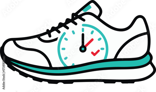 Running shoe with stopwatch time fitness concept vector