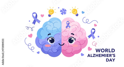 Cartoon brain illustration celebrating World Alzheimer's day awareness campaign