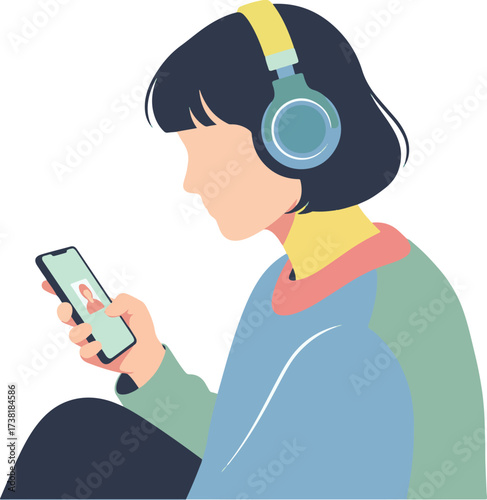Person Listening to Music on Smartphone – Modern Lifestyle Flat Vector