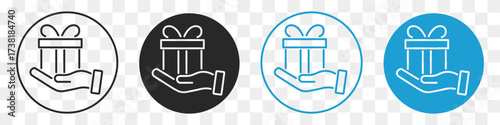 hand hold gift box line icon set