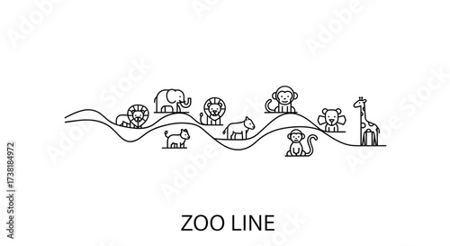 Diverse safari animal outlines atop undulating line design for a playful illustration