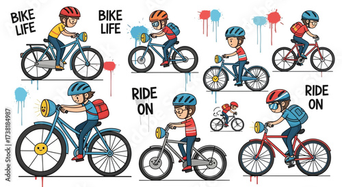 Diverse group of children enjoying active lifestyles through cycling on various bicycles