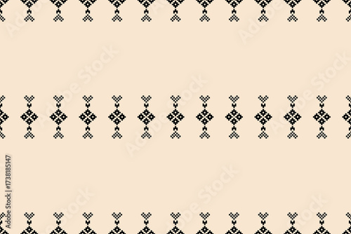 Ethnic geometric fabric pattern Cross Stitch.Ikat embroidery Ethnic oriental Pixel pattern brown cream background. Abstract,vector. For texture,clothing,wrapping,decoration,carpet.
