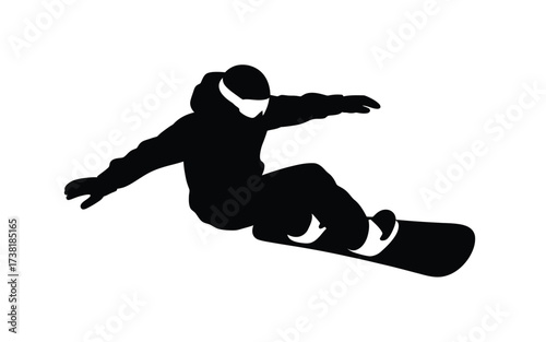 Dynamic silhouette of a snowboarder in action capturing winter sports grace