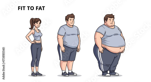 Transformation journey contrasting healthy fitness with unhealthy weight gain progression