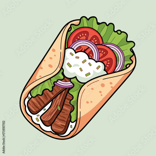 Delicious Doner Kebab Wrap with Fresh Vegetables Illustration