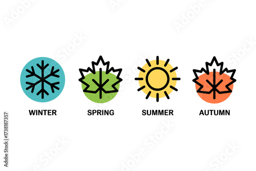 Vector art of four seasons icon set, winter, spring, summer, autumn