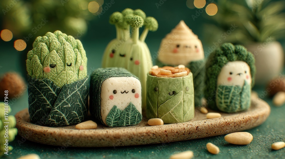 Fototapeta premium Adorable vegetable characters bring a playful twist to healthy eating and creative culinary ideas, perfect for inspiring fun with food and promoting mindful nutrition