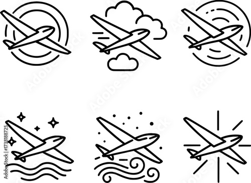 Gliders Flying Through Abstract Symbols Icon Design