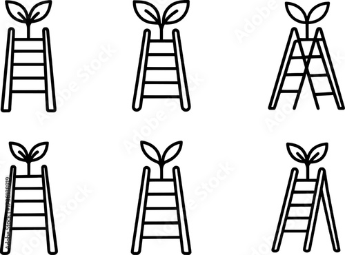 Ladders Growing Leaves Vector Icons Collection