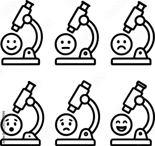 Microscope icons with emotional cells