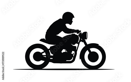 Motorcycle rider silhouette striking a dynamic pose on a classic bike