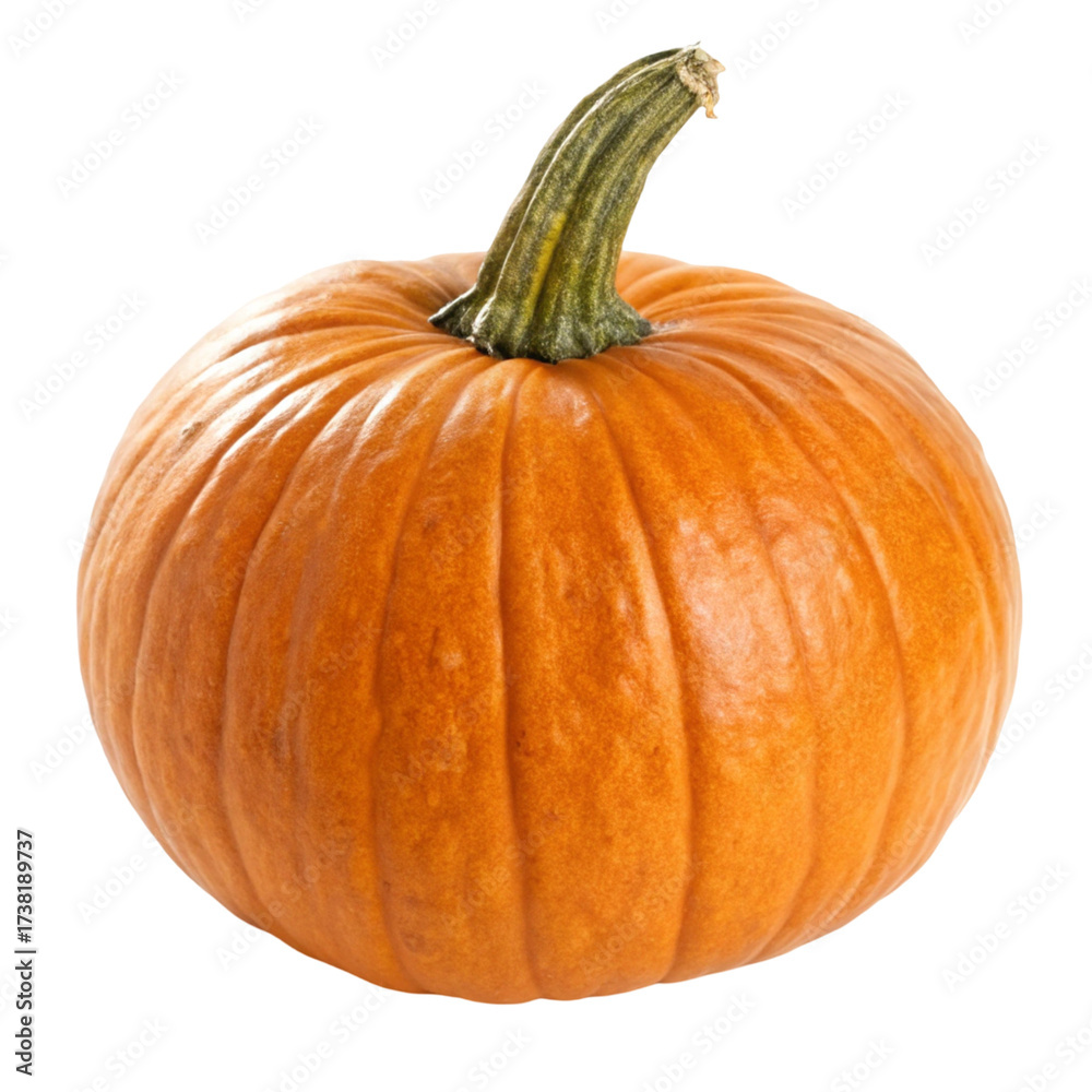 Fototapeta premium A single, ripe orange pumpkin isolated on transparent background