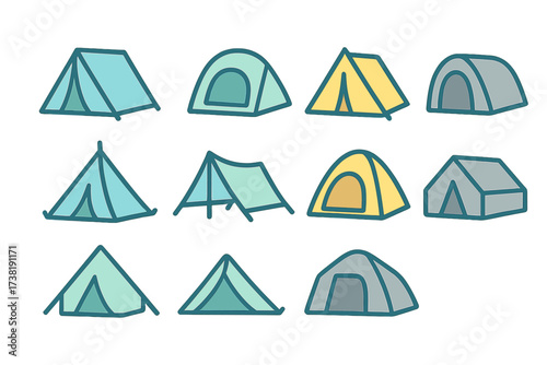Collection of various camping tents for outdoor adventure and recreation in nature