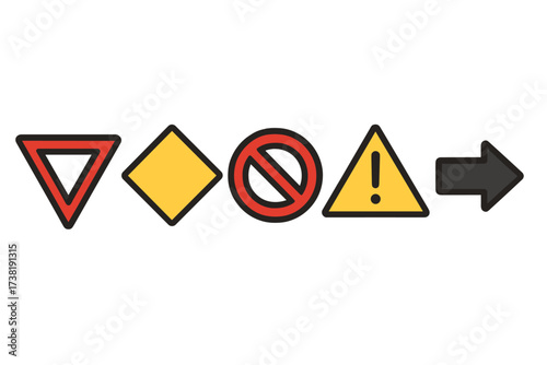 Universal road signs and traffic symbols for safety and navigation guidance