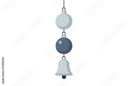 Festive winter holiday decoration featuring spherical baubles and a classic jingle bell