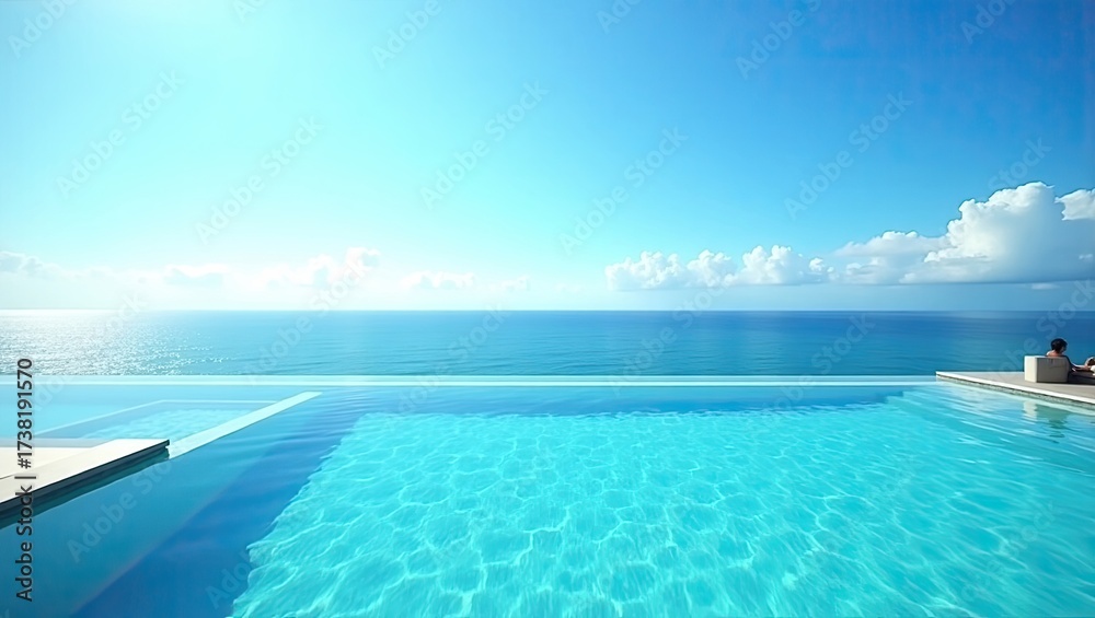 Obraz premium Infinity pool overlooking a sparkling ocean.