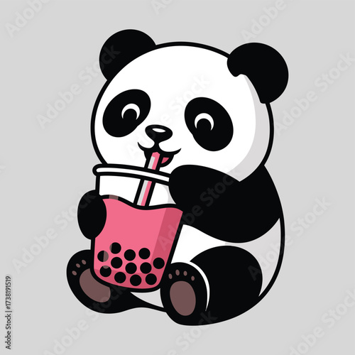 Cute Panda Drinking Bubble Tea Illustration