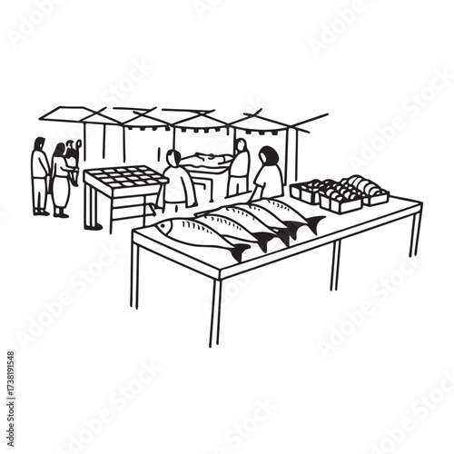 Market Scene with Fish and Customers