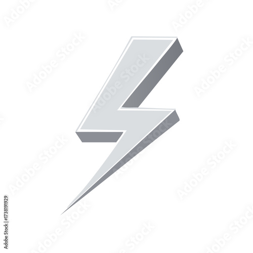 Sleek grey three dimensional lightning bolt symbol graphic for energy power electricity and storm concepts