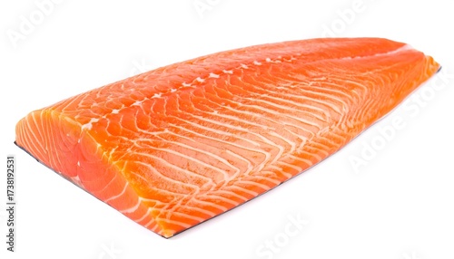Fresh salmon fillet against white background