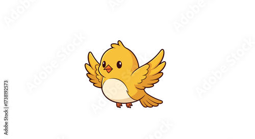 Cheerful yellow cartoon bird in flight spreading its little wings happily illustration