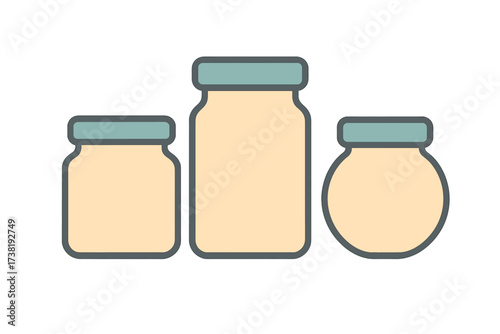 Set of three simple graphic jars with teal lids and light yellow bodies